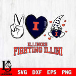 Illinois Fighting Illini Gnomes Peace & Love Svg Eps Dxf Png File, Digital Download, Instant Download