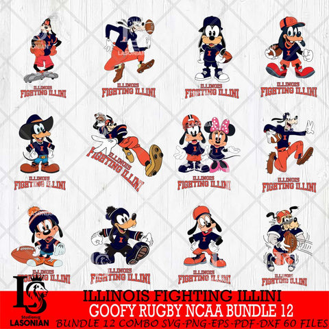 Illinois Fighting Illini Goofy Rugby Disney NCAA Bundle 12 SVG DXF EPS PNG FILE,NCAA bundle svg ,Football Digital Download,Instant Download, Silhouette