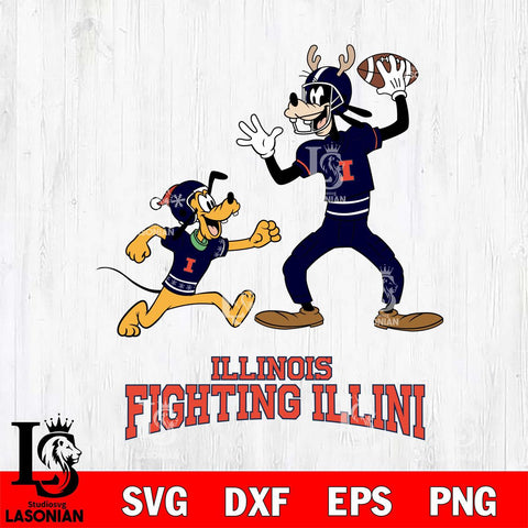 Illinois Fighting Illini Goofy & Pluto Football Cricut,Christmas SVG DXF EPS PNG FILE, NCAA Digital Download,Instant Download, Silhouette