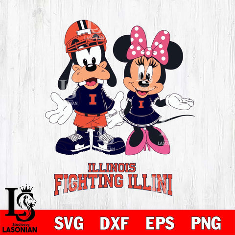 Illinois Fighting Illini Goofy and Minnie mouse Football SVG DXF EPS PNG FILE,NCAA svg ,Football Digital Download,Instant Download, Silhouette