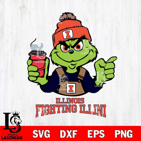 Illinois Fighting Illini Grinch with coffee Svg Eps Dxf Png File, Digital Download, Instant Download