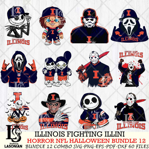 Illinois Fighting Illini Halloween Bundle 12 SVG Svg Eps Dxf Png File, NCAA bundle svg, Digital Download, Instant Download