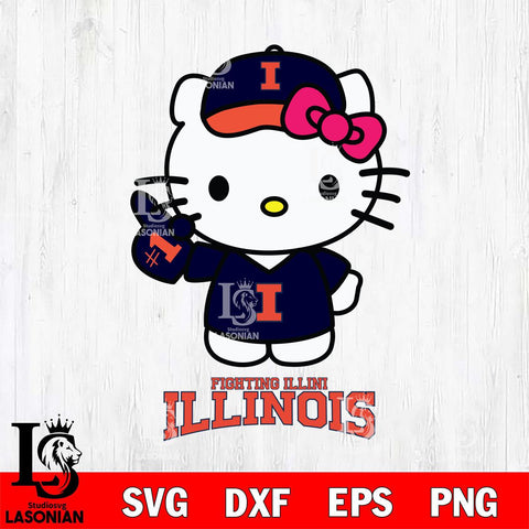 Illinois Fighting Illini Hello Kitty Best Fan Svg Eps Dxf Png File, Digital Download, Instant Download