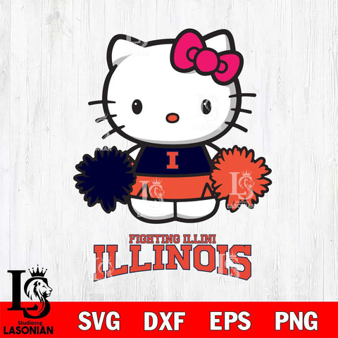 Illinois Fighting Illini Hello Kitty Cheerleader 2 Svg Eps Dxf Png File, Digital Download, Instant Download