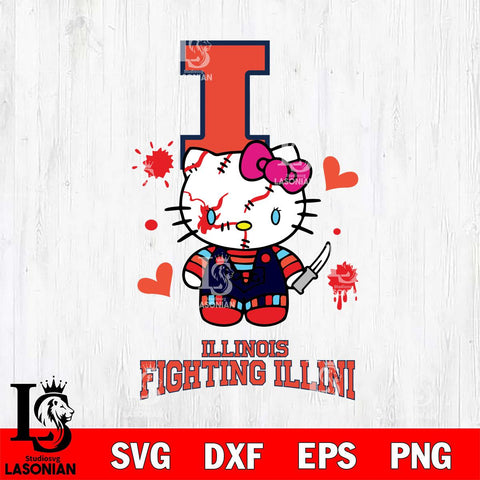 Illinois Fighting Illini Hello Kitty Horror 2 Svg Eps Dxf Png File, Digital Download