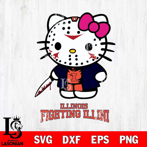 Illinois Fighting Illini Hello Kitty Horror 3 Svg Eps Dxf Png File, Digital Download
