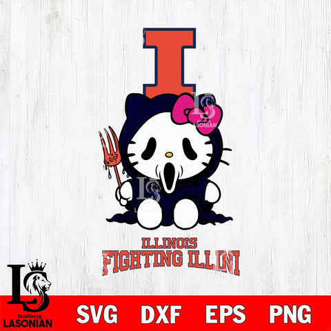 Illinois Fighting Illini Hello Kitty Horror 4 Svg Eps Dxf Png File, Digital Download