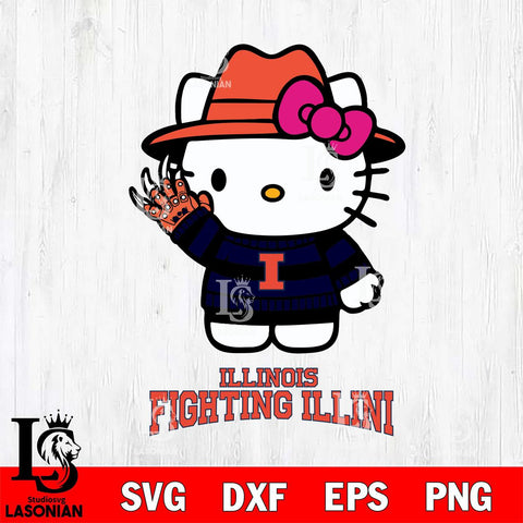 Illinois Fighting Illini Hello Kitty Horror 6 Svg Eps Dxf Png File, Digital Download