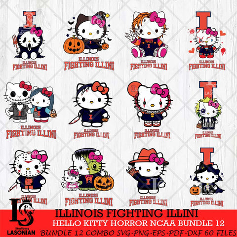 Illinois Fighting Illini Hello Kitty Horror NCAA Bundle 12 SVG Svg Eps Dxf Png File, Digital Download