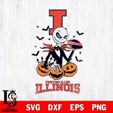 Illinois Fighting Illini Jack Skellington 2 halloween Svg Eps Dxf Png File, NCAA svg, Digital Download, Instant Download