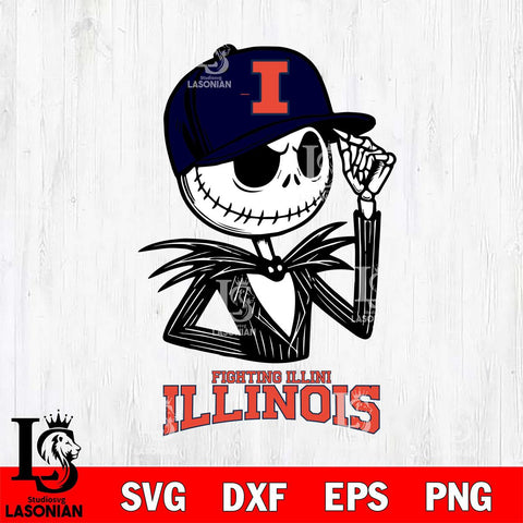 Illinois Fighting Illini Jack Skellington 3 Halloween Svg Eps Dxf Png File, NCAA svg, Digital Download, Instant Download