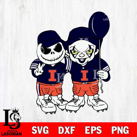 Illinois Fighting Illini Jack Skellington And Pennywise Football Svg Eps Dxf Png File, NCAA svg, Digital Download, Instant Download