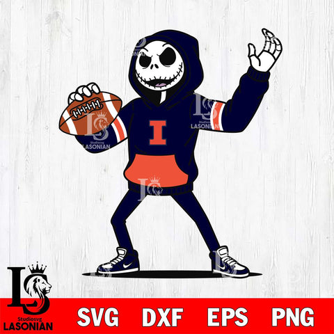 Illinois Fighting Illini Jack Skellington Football Christmas File Cut, NCAA SVG DXF EPS PNG FILE, Digital Download , Criucut , Silhouette