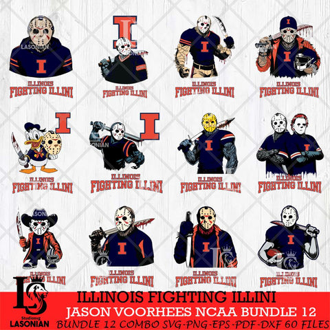 Illinois Fighting Illini Jason Voorhees NCAA Bundle 12 SVG Svg Eps Dxf Png File, Digital Download
