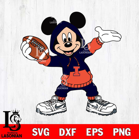 Illinois Fighting Illini Mickey Disney Football Christmas File Cut, NCAA SVG DXF EPS PNG FILE, Digital Download , Criucut , Silhouette