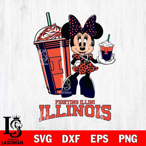 Illinois Fighting Illini Minnie Mouse Fan And Coffee Svg Eps Dxf Png File, Digital Download, Instant Download