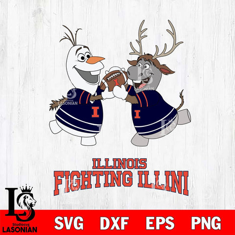 Illinois Fighting Illini Olaf & Sven Football Cricut,Christmas SVG DXF EPS PNG FILE, NCAA Digital Download,Instant Download, Silhouette