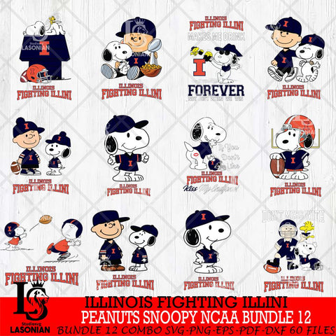 Illinois Fighting Illini Peanuts Snoopy Player NCAA Bundle 12 SVG DXF EPS PNG FILE,Snoopy File Cut, bundle NCAA Digital Download,Instant Download, Silhouette