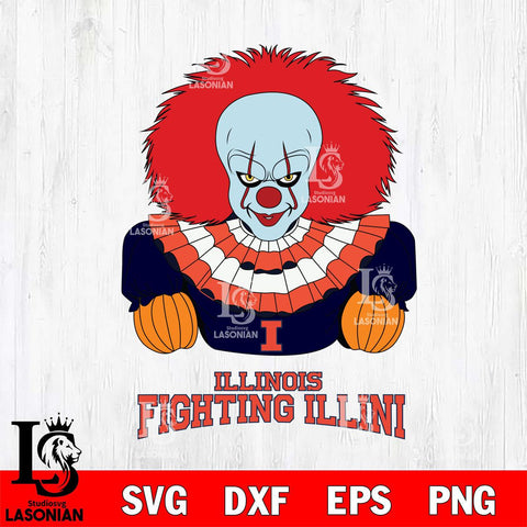 Illinois Fighting Illini Pennywise Horror Sport 3 Svg Eps Dxf Png File, Digital Download