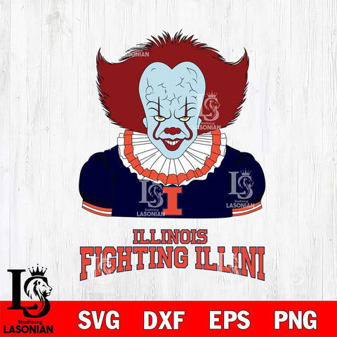 Illinois Fighting Illini Pennywise Horror Sport 5 Svg Eps Dxf Png File, Digital Download