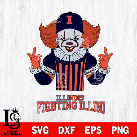 Illinois Fighting Illini Pennywise Horror Sport 8 Svg Eps Dxf Png File, Digital Download