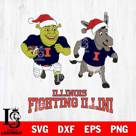Illinois Fighting Illini Shrek and Donkey Football Cricut,Christmas SVG DXF EPS PNG FILE, NCAA Digital Download,Instant Download, Silhouette