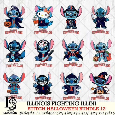 Illinois Fighting Illini Stitch Horror Bundle 12 SVG Svg Eps Dxf Png File, NCAA svg, Digital Download, Instant Download