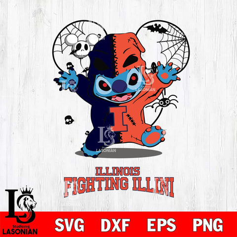 Illinois Fighting Illini Stitch Horror Halloween 2 Svg Eps Dxf Png File, Digital Download, Instant Download