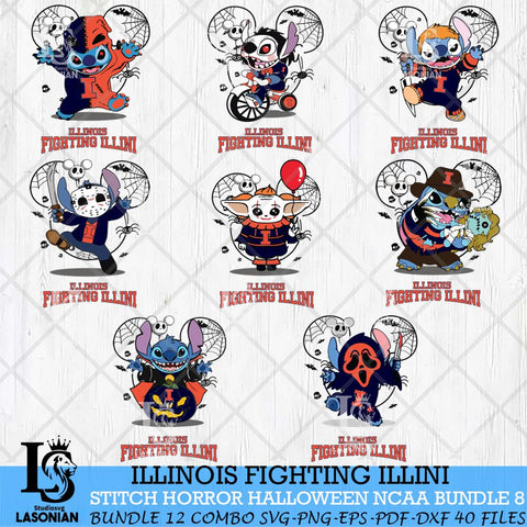 Illinois Fighting Illini Stitch Horror Halloween Bundle NCAA Svg Eps Dxf Png File, Digital Download, Instant Download