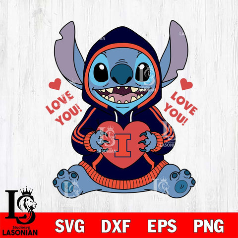 Illinois Fighting Illini Stitch Love You File Cut, NCAA SVG DXF EPS PNG FILE, Digital Download , Criucut , Silhouette