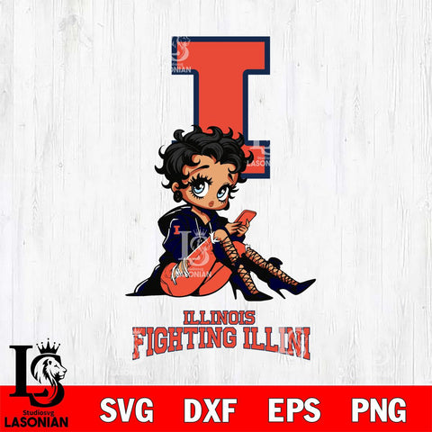 Illinois Fighting Illini Style Black Fan Girl Betty Boop, Svg Eps Dxf Png File, Digital Download