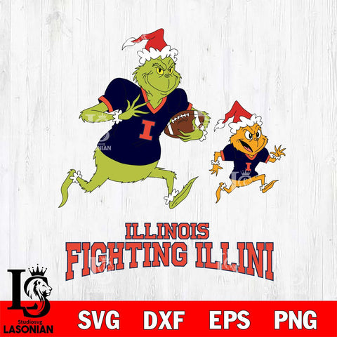 Illinois Fighting Illini The Grinch & Max Football Cricut,Christmas SVG DXF EPS PNG FILE, NCAA Digital Download,Instant Download, Silhouette