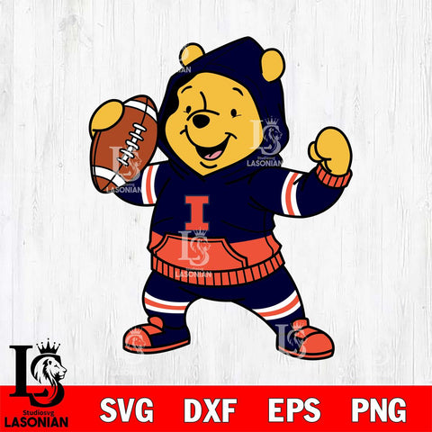 Illinois Fighting Illini Winnie The Pooh Disney Football Christmas File Cut, NCAA SVG DXF EPS PNG FILE, Digital Download , Criucut , Silhouette
