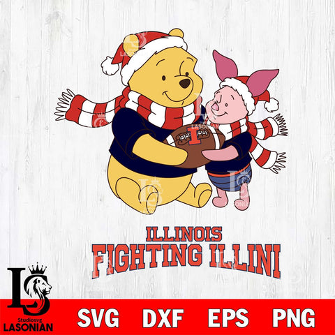 Illinois Fighting Illini Winnie the Pooh & Piglet Football Cricut,Christmas SVG DXF EPS PNG FILE, NCAA Digital Download,Instant Download, Silhouette