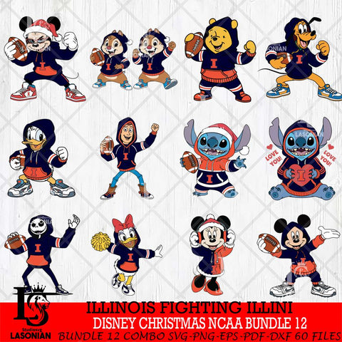 Illinois Fighting Illini  Disney christmas NCAA Bundle File Cut, Bundle NCAA SVG DXF EPS PNG FILE, Digital Download , Criucut , Silhouette