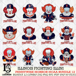 Illinois Fighting Illini  Pennywise Horror NCAA Bundle 12 SVG Svg Eps Dxf Png File, Digital Download