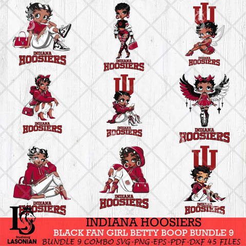 Indiana Hoosiers Black Fan Girl Betty Boop Bundle 9, Svg Eps Dxf Png File, Digital Download