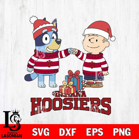 Indiana Hoosiers Bluey With Charlie Brown Christmas File Cut, NCAA SVG DXF EPS PNG FILE, Digital Download,Instant Download, Silhouette