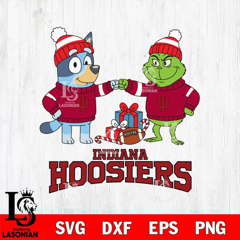 Indiana Hoosiers Bluey With Grinch Christmas File Cut, NCAA SVG DXF EPS PNG FILE, Digital Download,Instant Download, Silhouette