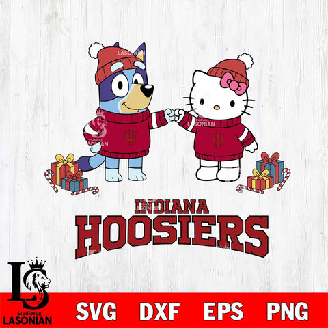 Indiana Hoosiers Bluey With Hello kitty Christmas File Cut, NCAA SVG DXF EPS PNG FILE, Digital Download,Instant Download, Silhouette