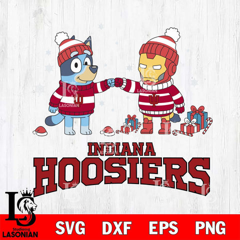 Indiana Hoosiers Bluey With Iron man Christmas File Cut, NCAA SVG DXF EPS PNG FILE, Digital Download,Instant Download, Silhouette