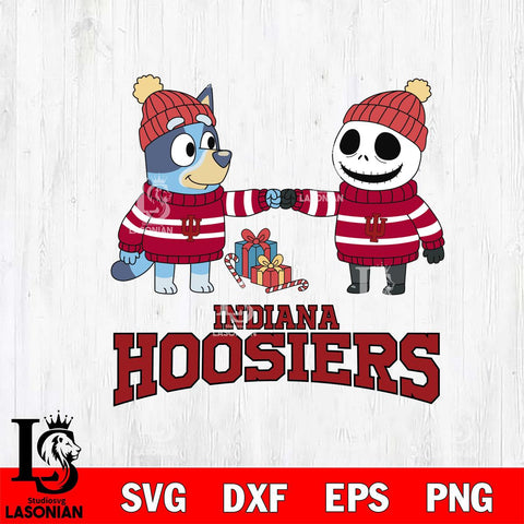 Indiana Hoosiers Bluey With Jack Skellington Christmas File Cut, NCAA SVG DXF EPS PNG FILE, Digital Download,Instant Download, Silhouette
