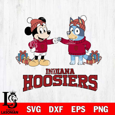 Indiana Hoosiers Bluey With Mickey Christmas File Cut, NCAA SVG DXF EPS PNG FILE, Digital Download,Instant Download, Silhouette