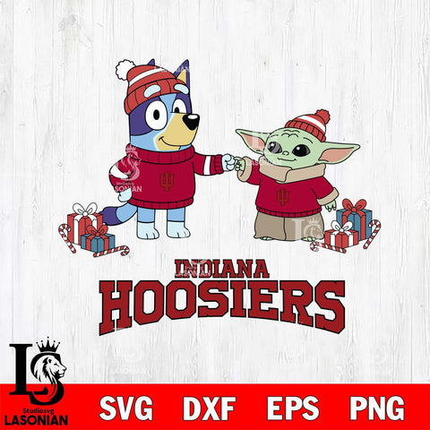 Indiana Hoosiers Bluey With Yoda Christmas File Cut, NCAA SVG DXF EPS PNG FILE, Digital Download,Instant Download, Silhouette