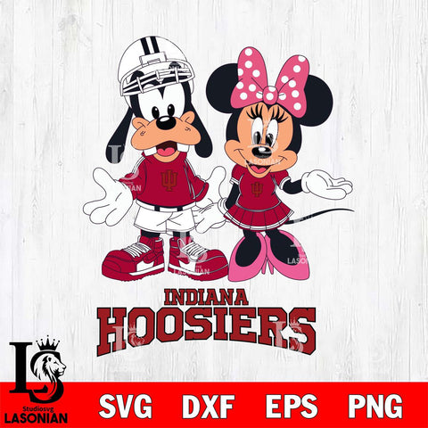 Indiana Hoosiers Goofy and Minnie mouse Football SVG DXF EPS PNG FILE,NCAA svg ,Football Digital Download,Instant Download, Silhouette