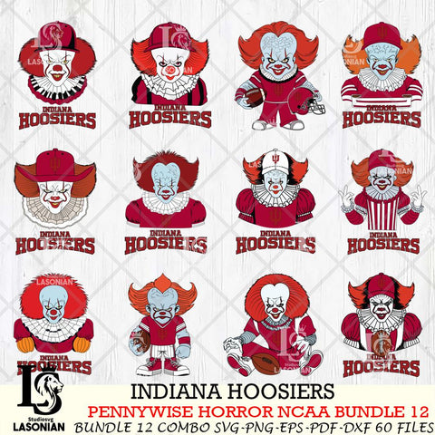 Indiana Hoosiers  Pennywise Horror NCAA Bundle 12 SVG Svg Eps Dxf Png File, Digital Download