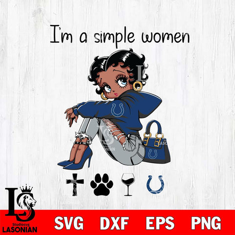 Indianapolis Colts Betty Boop Black Fan I Am Simple Women Svg Eps Dxf Png File, Digital Download