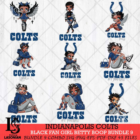 Indianapolis Colts Black Fan Girl Betty Boop Bundle 9 Svg Eps Dxf Png File, Digital Download, Instant Download
