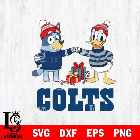 Indianapolis Colts Bluey With Donald Duck Christmas Cricut,Christmas SVG DXF EPS PNG FILE, Digital Download,Instant Download, Silhouette