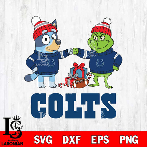 Indianapolis Colts Bluey With Grinch Christmas Cricut,Christmas SVG DXF EPS PNG FILE, Digital Download,Instant Download, Silhouette